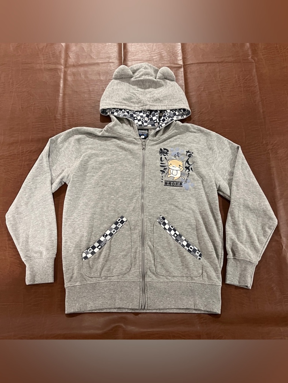 Necobuchi-san Japanese Cat Full-Zip Hoodie with Cat Ear Hood - Size Large